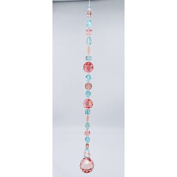 Beaded Suncatcher Blue Peach Crystal Prism Hanging Patio Decor Yard Art - Picture 6 of 8